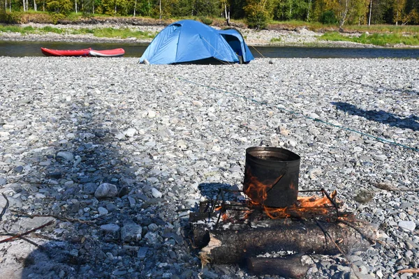 Leirbål Lage Mat Brann Naturen – stockfoto