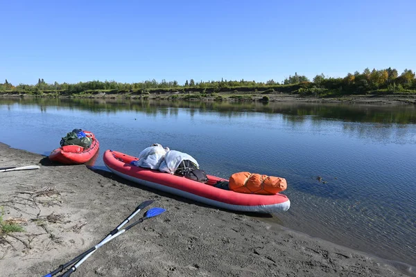 Inflatable Kayak Water Tourist Rafting Northern River — Stock Photo, Image