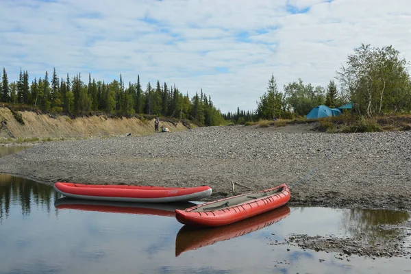 Inflatable Kayak Water Tourist Rafting Northern River — Stock Photo, Image