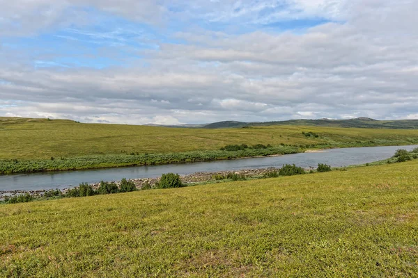 Tundra Ijszee Zomer Landschap Een Natuurlijk Park Yamal — Stockfoto