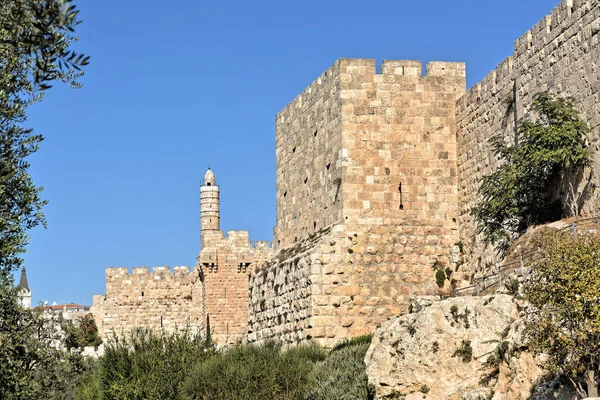 Western wall of the Old City of Jerusalem. A 16th century fortress wall built by Suleiman the Magnificent.