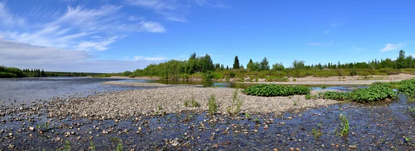 Paysage fluvial panoramique dans l'Oural polaire . — Photo