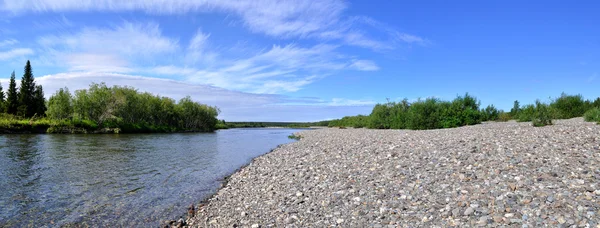 Panorama of Northern Ural river under the sun. — Stock Photo, Image