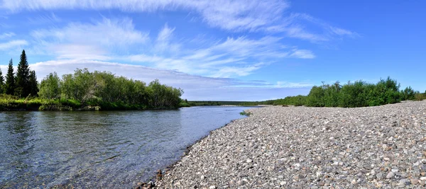 Panorama of Northern Ural river under the sun. — Stock Photo, Image