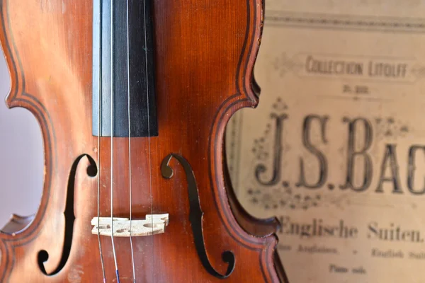 德国古老的小提琴和笔记. — 图库照片
