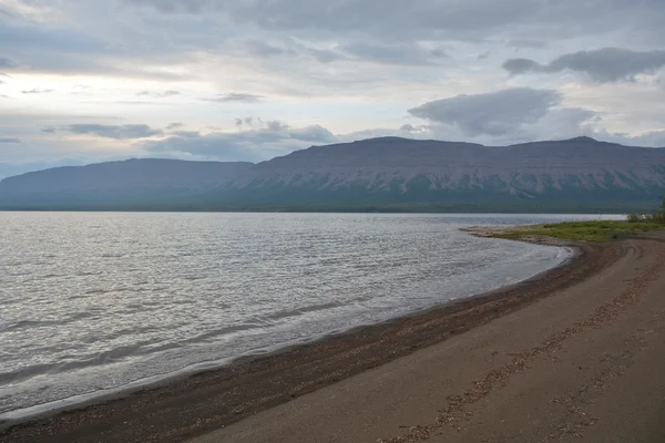 Rivage sablonneux du lac sur le plateau du Putorana . — Photo