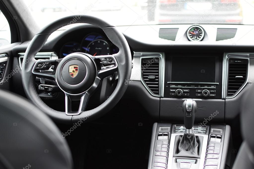 Deggendorf, Germany - 23. APRIL 2016: interior of a 2016 Porsche Macan Turbo SUV during the luxury cars presentation in Deggendorf.