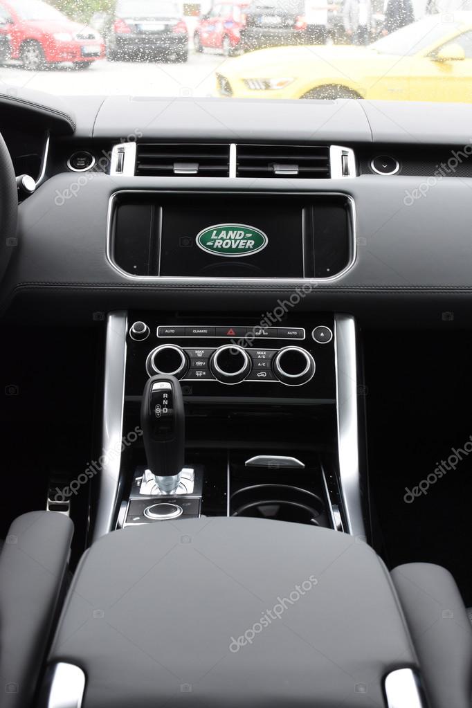 Exclusive black leather interior of a 2016 Range Rover Sport SUV