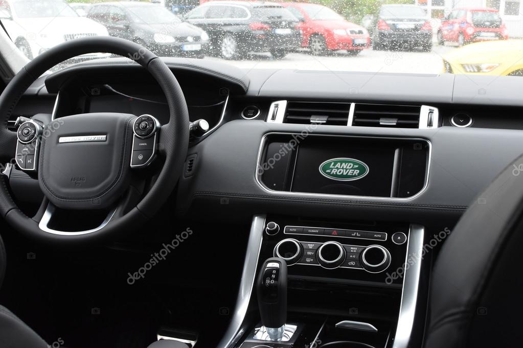 Exclusive black leather interior of a 2016 Range Rover Sport SUV