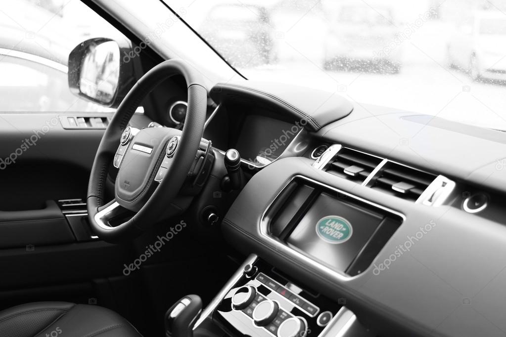 Exclusive black leather interior of a 2016 Range Rover Sport SUV