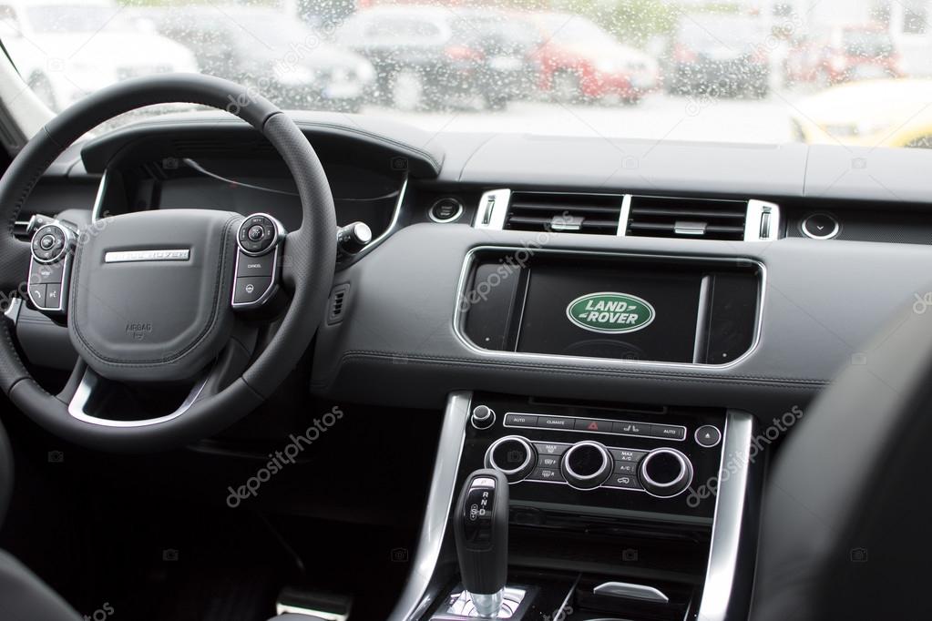 Exclusive black leather interior of a 2016 Range Rover Sport SUV