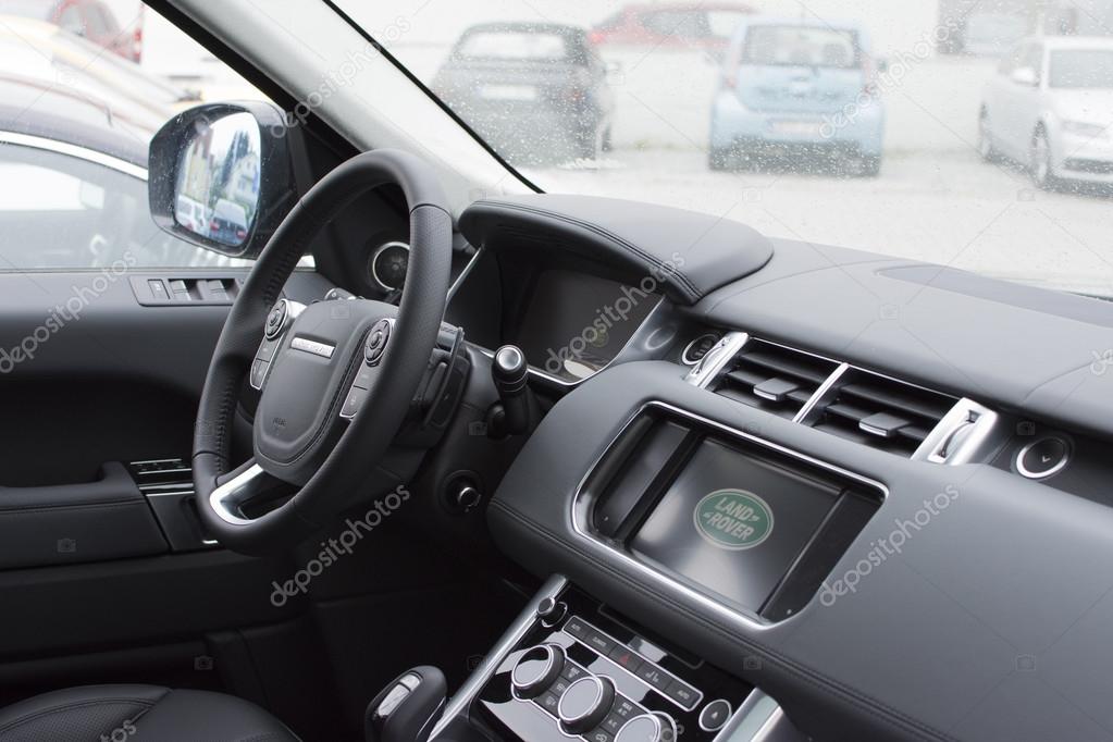 Exclusive black leather interior of a 2016 Range Rover Sport SUV
