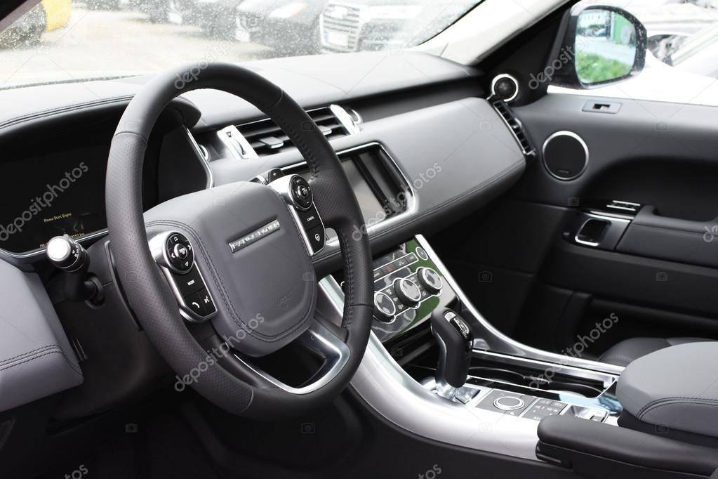 Exclusive black leather interior of a 2016 Range Rover Sport SUV