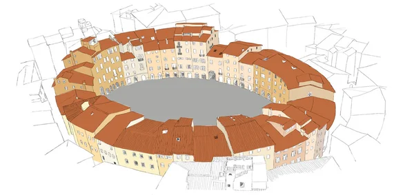 Plaza de la Ciudad Ovalada en Lucca, Italia — Vector de stock