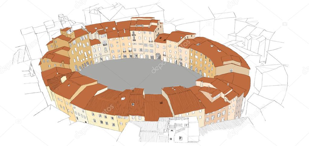 Oval City Square in Lucca, Italy