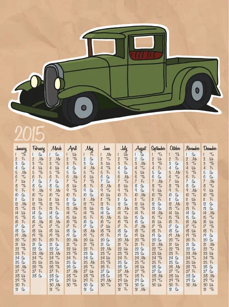 2015 calendar with cartoon pickup truck — Stock Vector