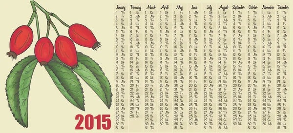 2015 calendar with Rosehips — Stock Vector