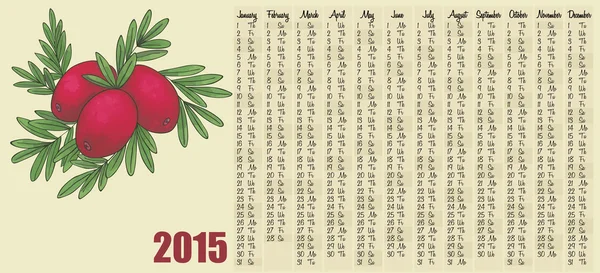 2015 kalendář s brusinkovým — Stockový vektor