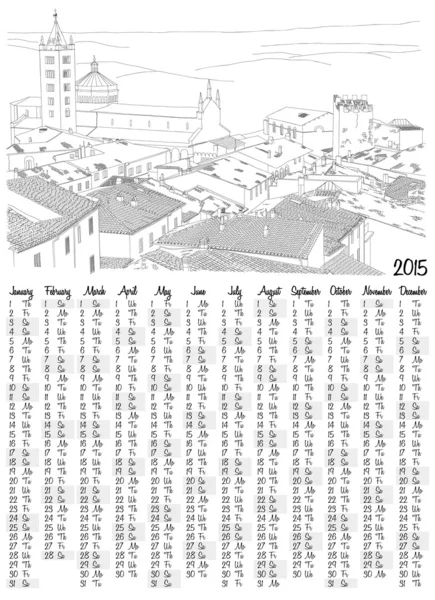 Calendário de 2015 com esboço urbano de uma aldeia de toskana — Vetor de Stock