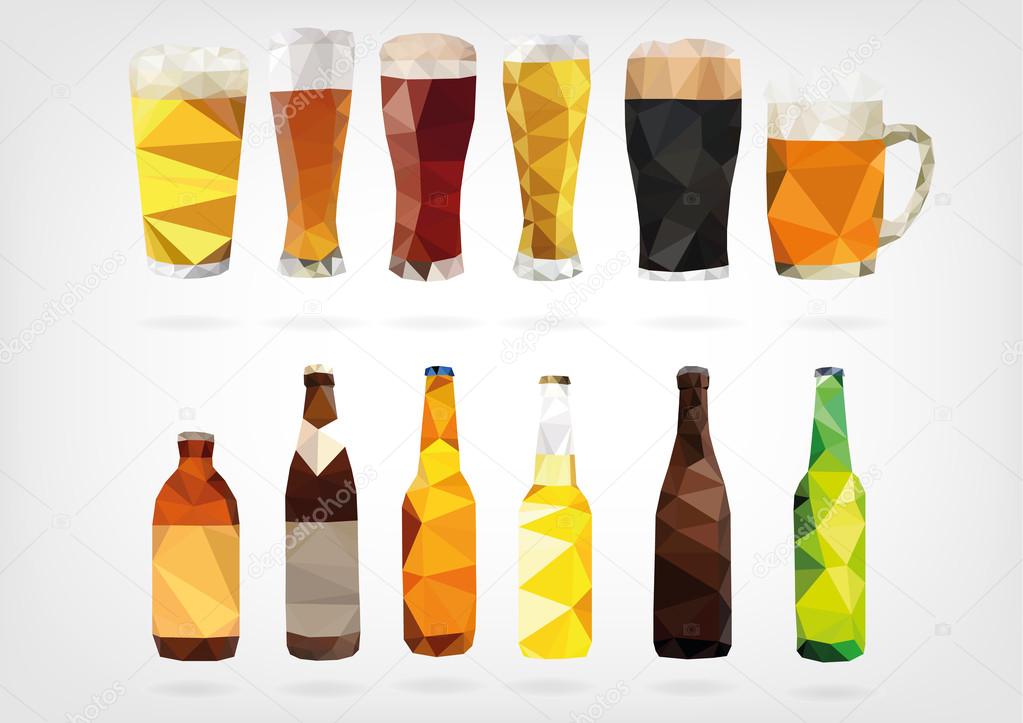 Low Poly Beer Bottles and Glasses