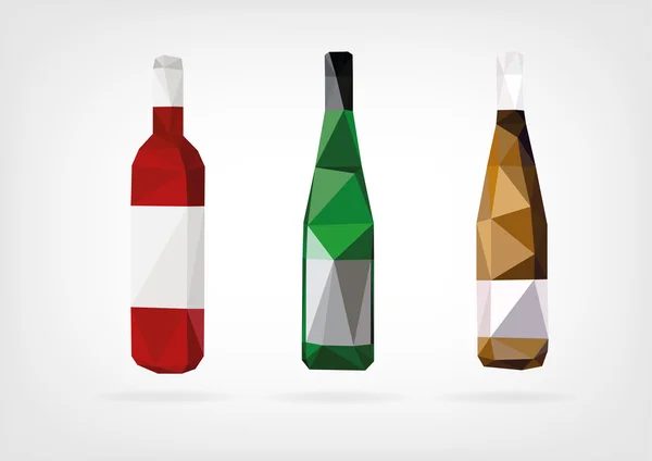 Low Poly Wine Bottles — Stock Vector