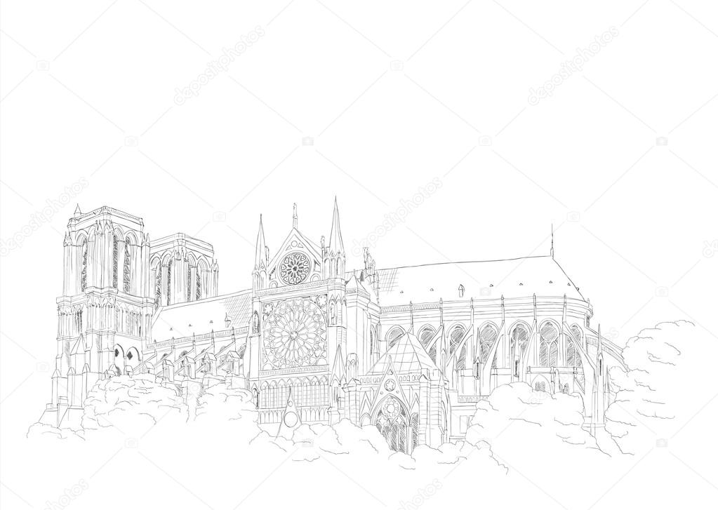 Notre Dame Cathedral in Paris - urban sketch