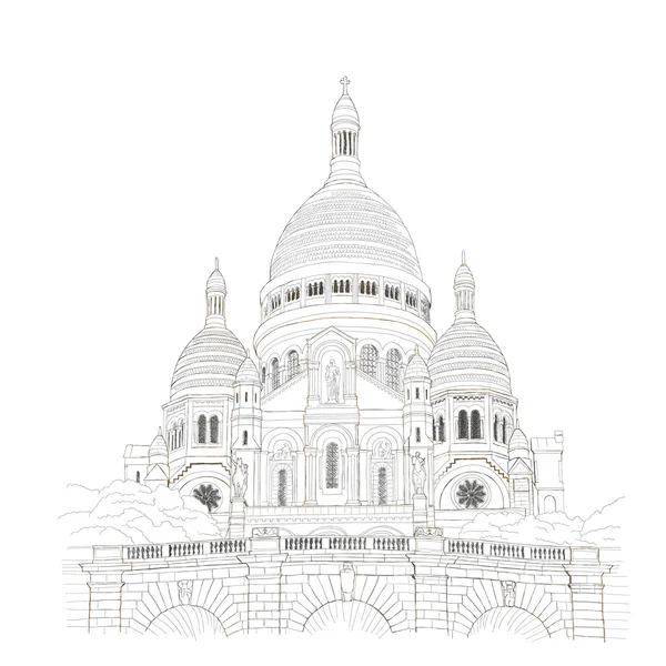 Parijs stedelijke schets van Sacre Coeur de Montmartre — Stockvector