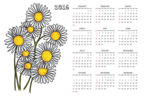 2016 calendario de manzanilla — Archivo Imágenes Vectoriales