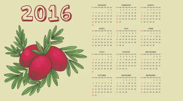 2016 rose hip calendar — Stock Vector