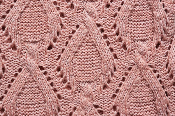 Lax rosa, beige stickad tröja textur bakgrund. Utrymme för kopia, text, bokstäver. — Stockfoto