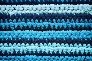 Cotton t-shirts upcycle handmade navy blue cyan striped rug texture.