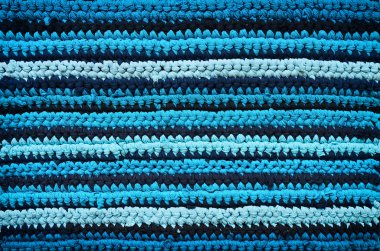 Cotton t-shirts upcycle handmade navy blue cyan striped rug texture.
