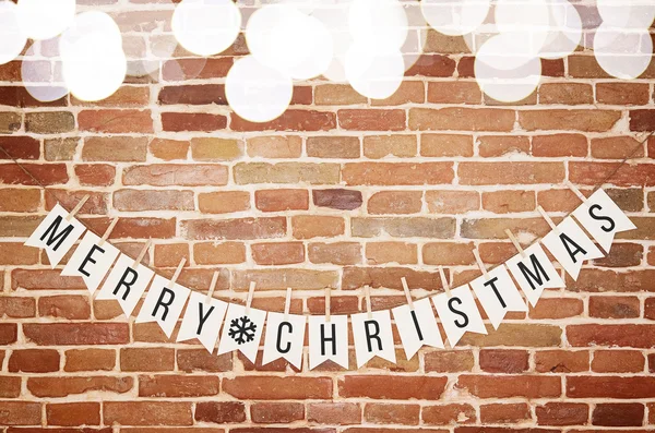 Schwarz-weiß frohe Weihnachten Papier Karte Ziegel Wanddekoration — Stockfoto