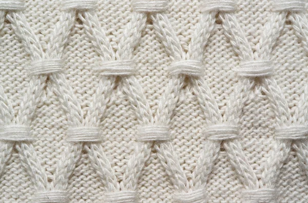 White knitted net ornament sweater texture background. Space for copy, text, lettering. — Stock fotografie