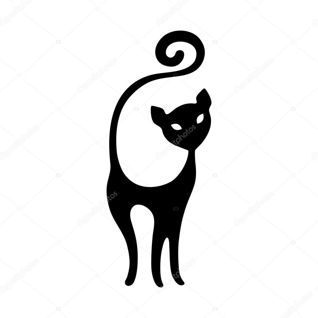 Cat Vector logo. Black silhouette domestic cute kitten