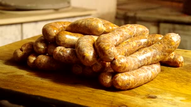 Homemade sausage in home — Stock Video