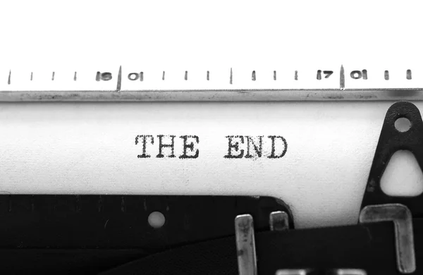 Typewriter. Typing text: the end — Stock Photo, Image