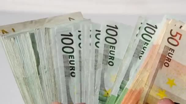 Vele euro-bankbiljetten — Stockvideo