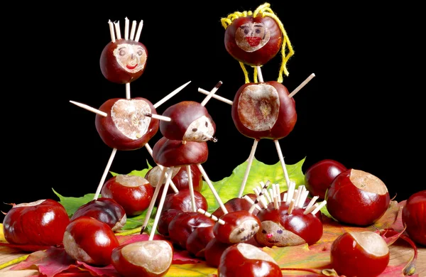 Figurines made from chestnuts — Stock Photo, Image