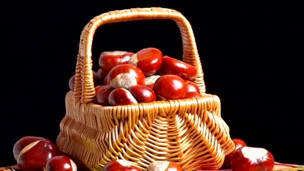 Chestnuts in basket — Stock Video