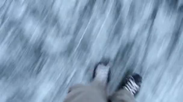 Ice skating on frozen lake — Stock Video