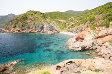 Corsica, Fransa Girolata Köyü Çevre Zümrüt Mavi su bay