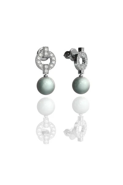 Boucles d'oreilles en or blanc avec diamants et perles — Photo