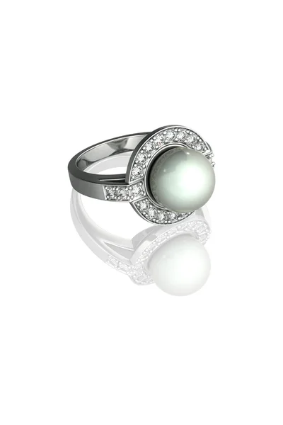Anello d'oro con diamanti e perle. Buon regalo. — Foto Stock