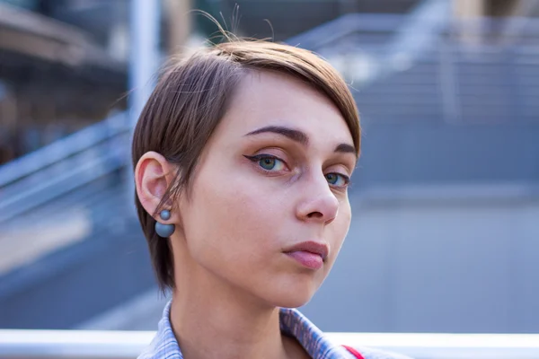 Girl in a man's shirt — Stock Photo, Image