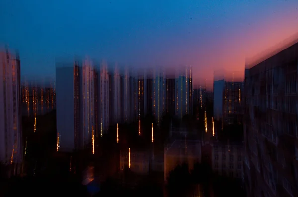 Paisaje Una Zona Residencial Moscú Larga Exposición Por Noche Dinámica — Foto de Stock