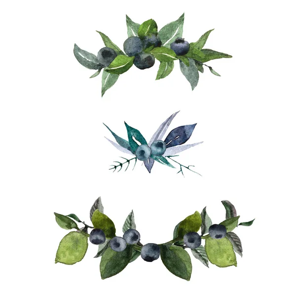 고립되어 화환들이 블루베리 잎으로 만드는데 배경에 비문이 새겨져 — 스톡 사진