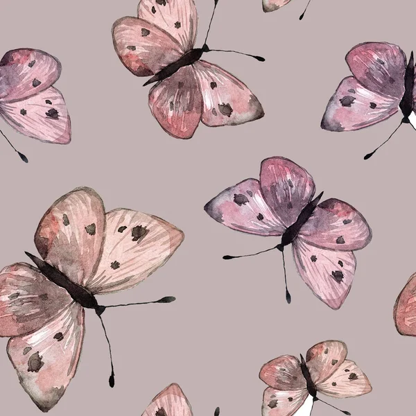 Acquerello Modello Senza Soluzione Continuità Con Farfalle Vintage Uno Sfondo — Foto Stock