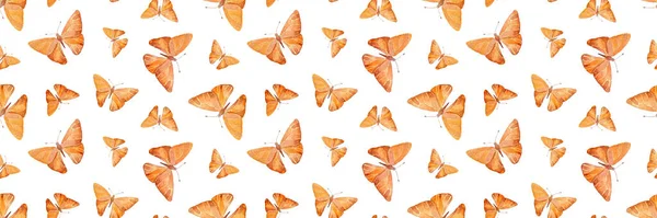Acquerello Modello Senza Soluzione Continuità Con Farfalle Arancione Vintage Uno — Foto Stock