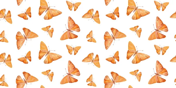 Acquerello Modello Senza Soluzione Continuità Con Farfalle Arancione Brillante Uno — Foto Stock